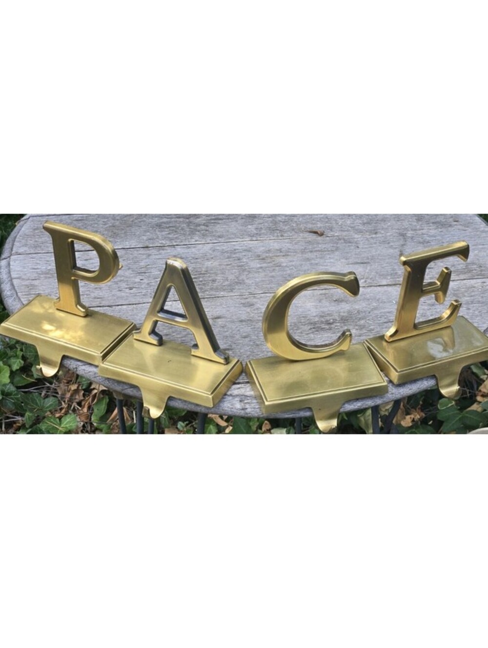 Set Of 4 Vintage PACE Brass Heavy Christmas Stocking Holders Gold Mantel 4X5"